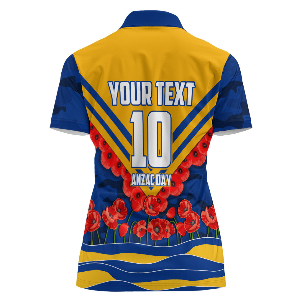 Personalised West Coast Eagles ANZAC Women Polo Shirt Military Remembrance Australian Football Mascot Camouflage