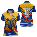 Personalised West Coast Eagles ANZAC Women Polo Shirt Military Remembrance Australian Football Mascot Camouflage