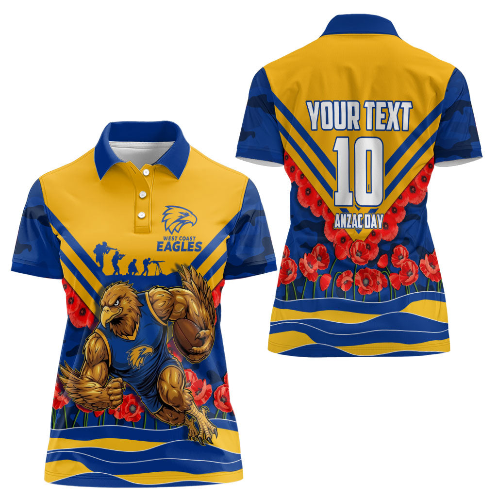 Personalised West Coast Eagles ANZAC Women Polo Shirt Military Remembrance Australian Football Mascot Camouflage