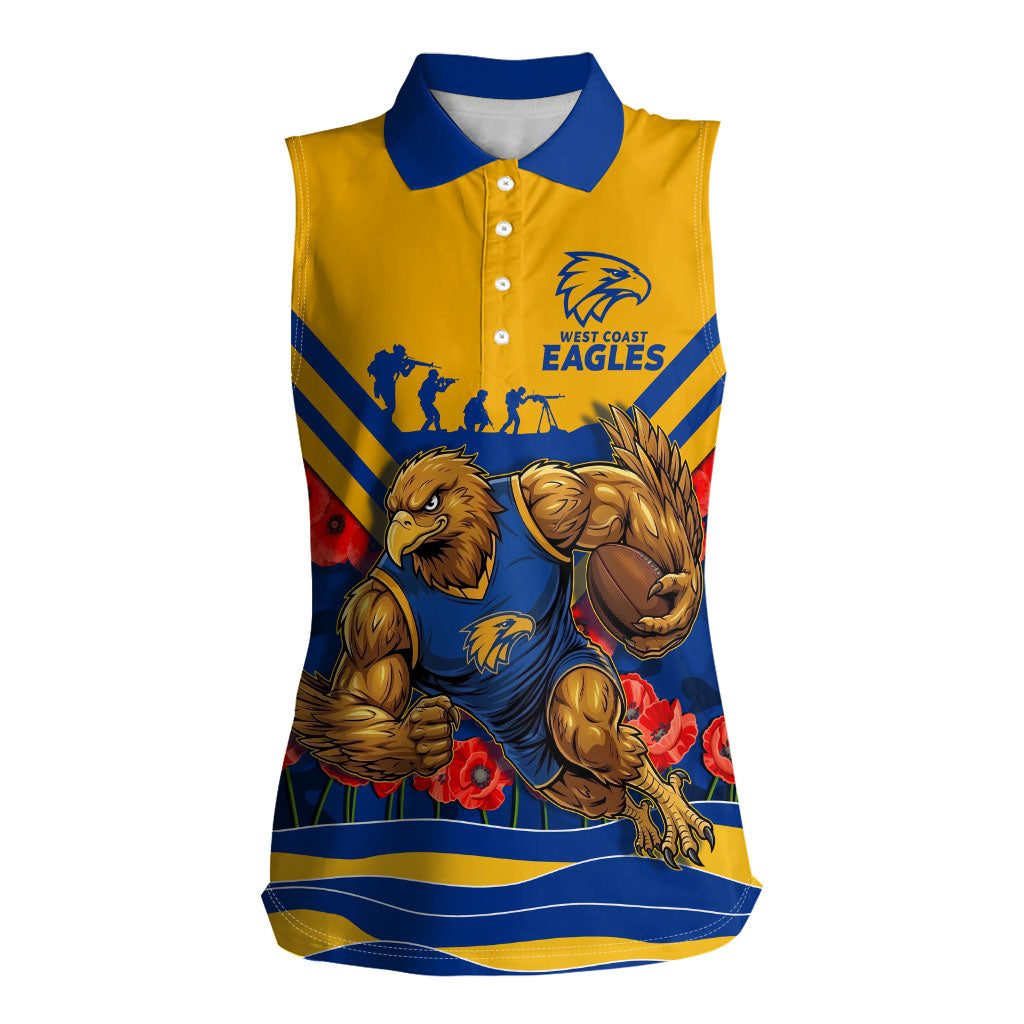 Personalised West Coast Eagles ANZAC Women Sleeveless Polo Shirt Military Remembrance Australian Football Mascot Camouflage