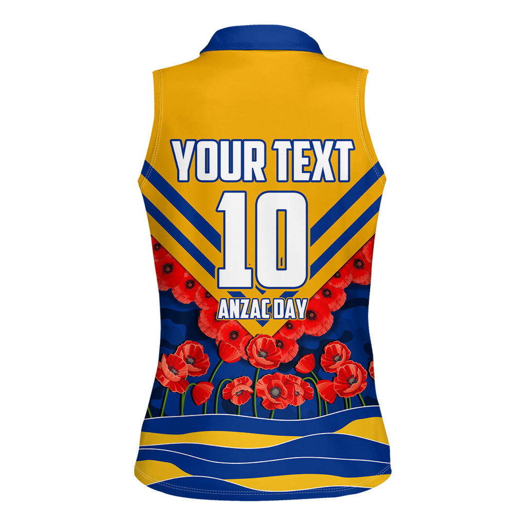 Personalised West Coast Eagles ANZAC Women Sleeveless Polo Shirt Military Remembrance Australian Football Mascot Camouflage