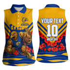 Personalised West Coast Eagles ANZAC Women Sleeveless Polo Shirt Military Remembrance Australian Football Mascot Camouflage
