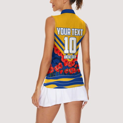 Personalised West Coast Eagles ANZAC Women Sleeveless Polo Shirt Military Remembrance Australian Football Mascot Camouflage