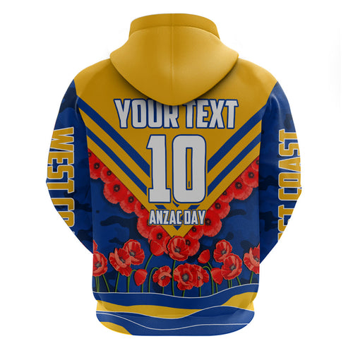 Personalised West Coast Eagles ANZAC Zip Hoodie Military Remembrance Australian Football Mascot Camouflage