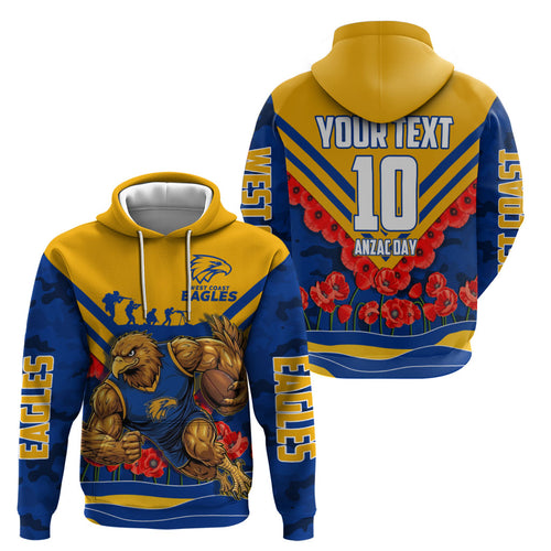 Personalised West Coast Eagles ANZAC Zip Hoodie Military Remembrance Australian Football Mascot Camouflage
