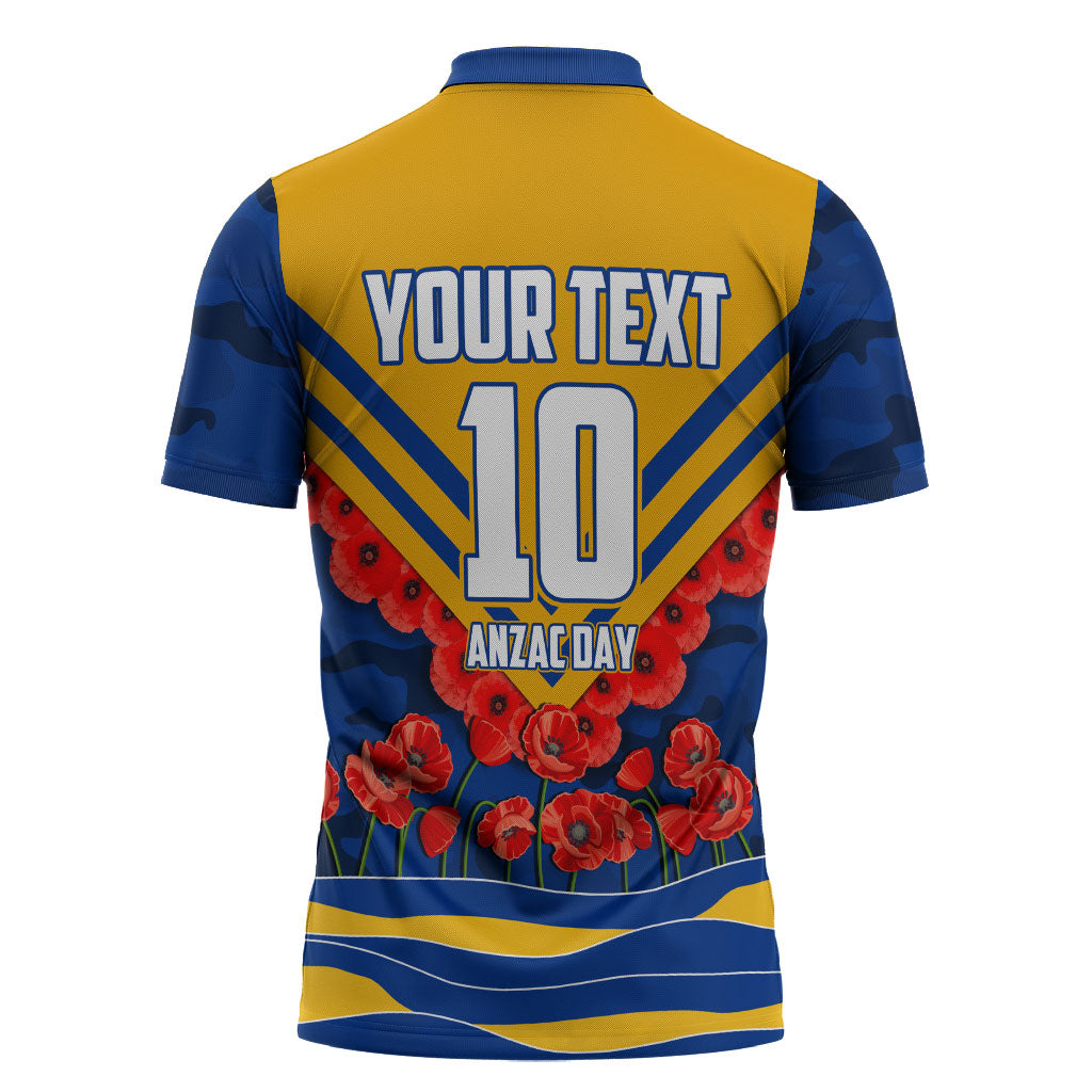 Personalised West Coast Eagles ANZAC Zipper Polo Shirt Military Remembrance Australian Football Mascot Camouflage