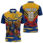 Personalised West Coast Eagles ANZAC Zipper Polo Shirt Military Remembrance Australian Football Mascot Camouflage
