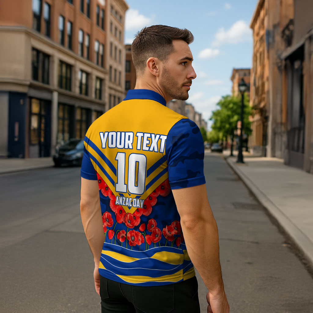 Personalised West Coast Eagles ANZAC Zipper Polo Shirt Military Remembrance Australian Football Mascot Camouflage