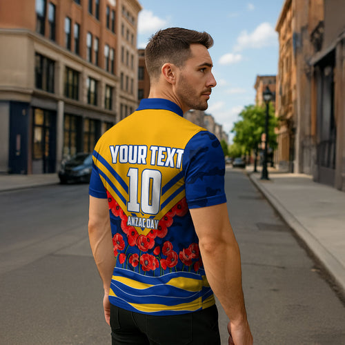 Personalised West Coast Eagles ANZAC Zipper Polo Shirt Military Remembrance Australian Football Mascot Camouflage