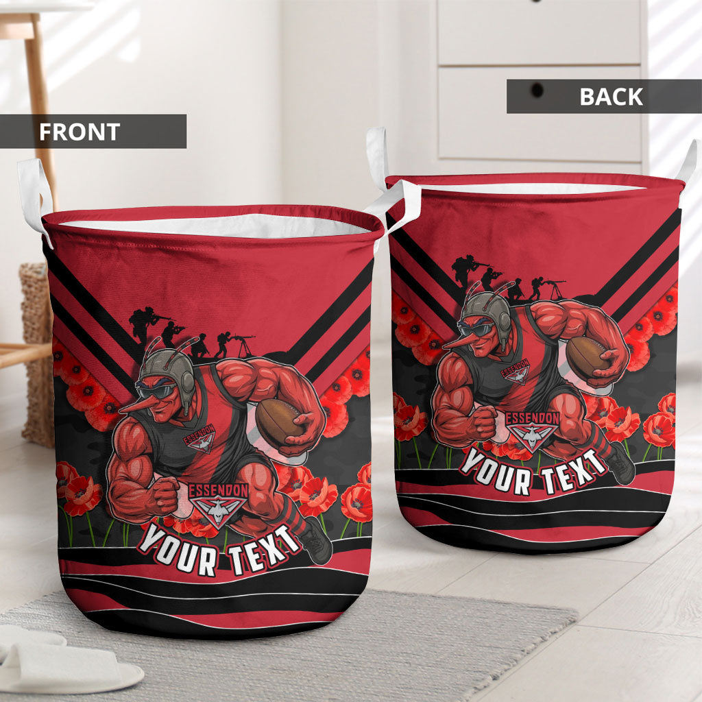 Personalised Essendon Bombers ANZAC Laundry Basket Military Remembrance Australian Football Mascot Camouflage