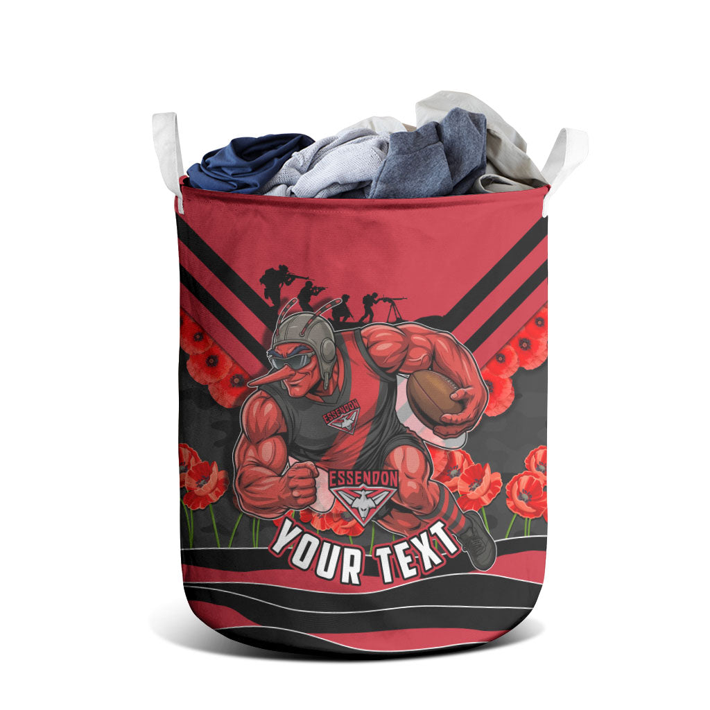 Personalised Essendon Bombers ANZAC Laundry Basket Military Remembrance Australian Football Mascot Camouflage