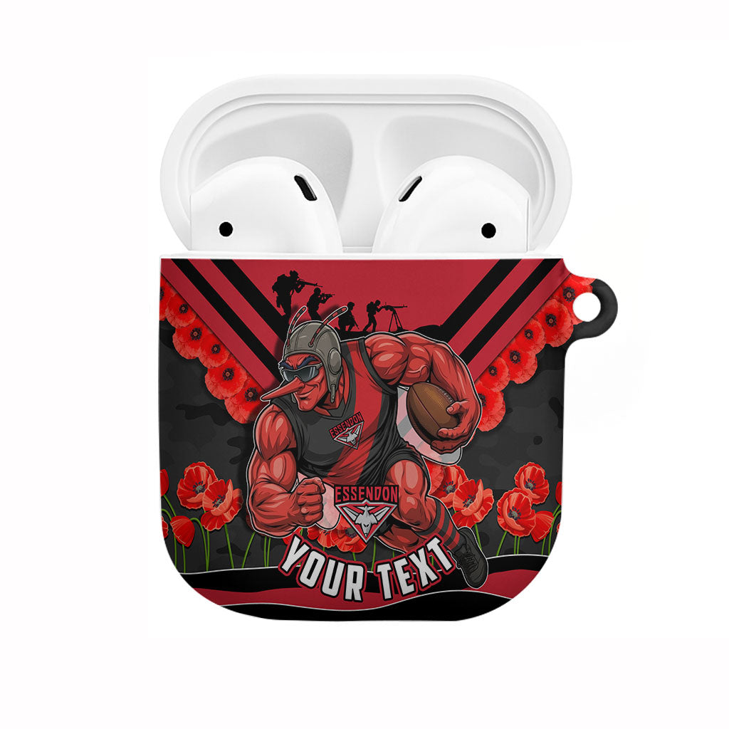 Personalised Essendon Bombers ANZAC AirPods Case Military Remembrance Australian Football Mascot Camouflage