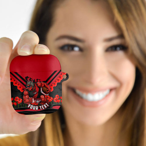 Personalised Essendon Bombers ANZAC AirPods Case Military Remembrance Australian Football Mascot Camouflage