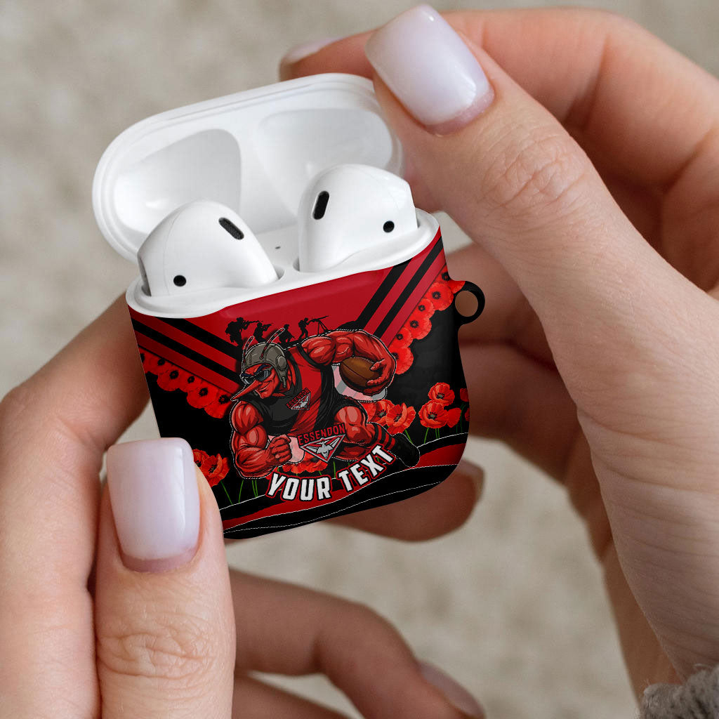 Personalised Essendon Bombers ANZAC AirPods Case Military Remembrance Australian Football Mascot Camouflage