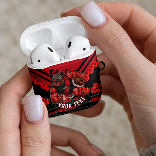 Personalised Essendon Bombers ANZAC AirPods Case Military Remembrance Australian Football Mascot Camouflage