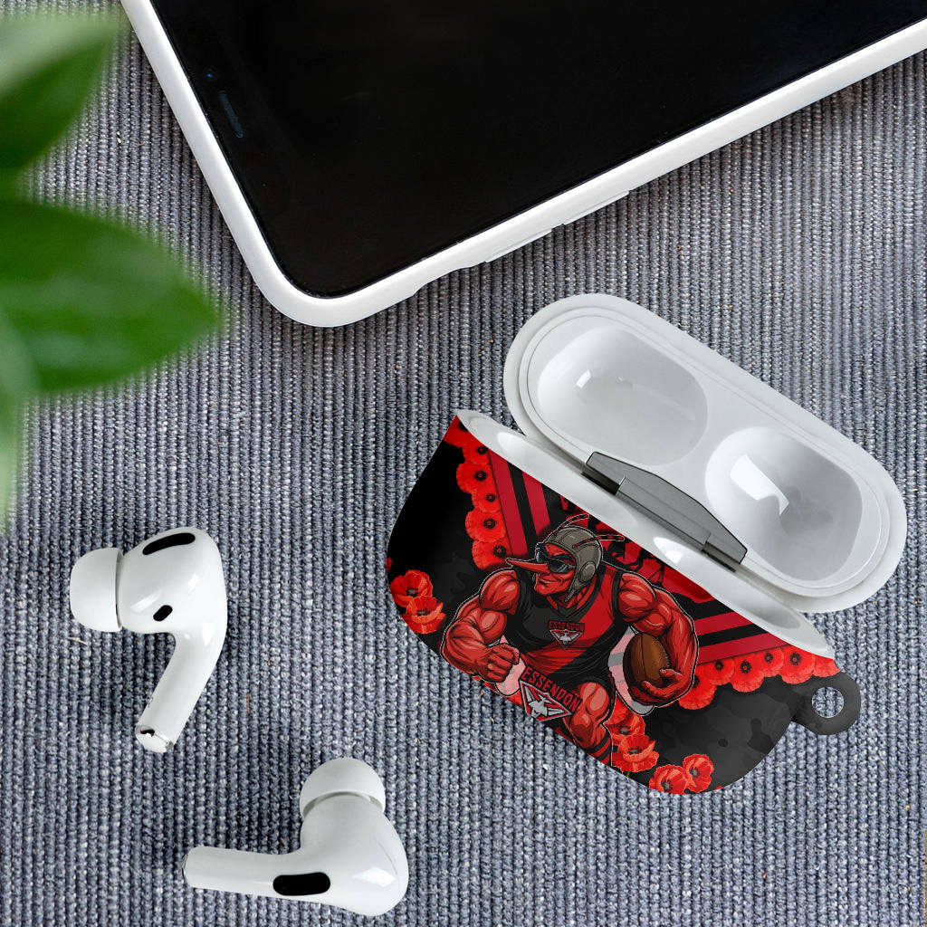 Personalised Essendon Bombers ANZAC AirPods Case Military Remembrance Australian Football Mascot Camouflage