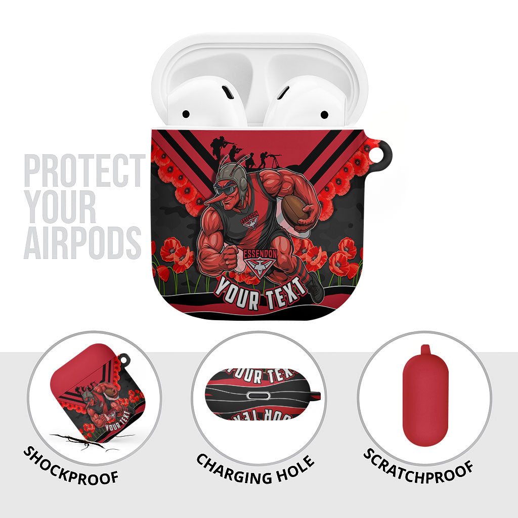 Personalised Essendon Bombers ANZAC AirPods Case Military Remembrance Australian Football Mascot Camouflage
