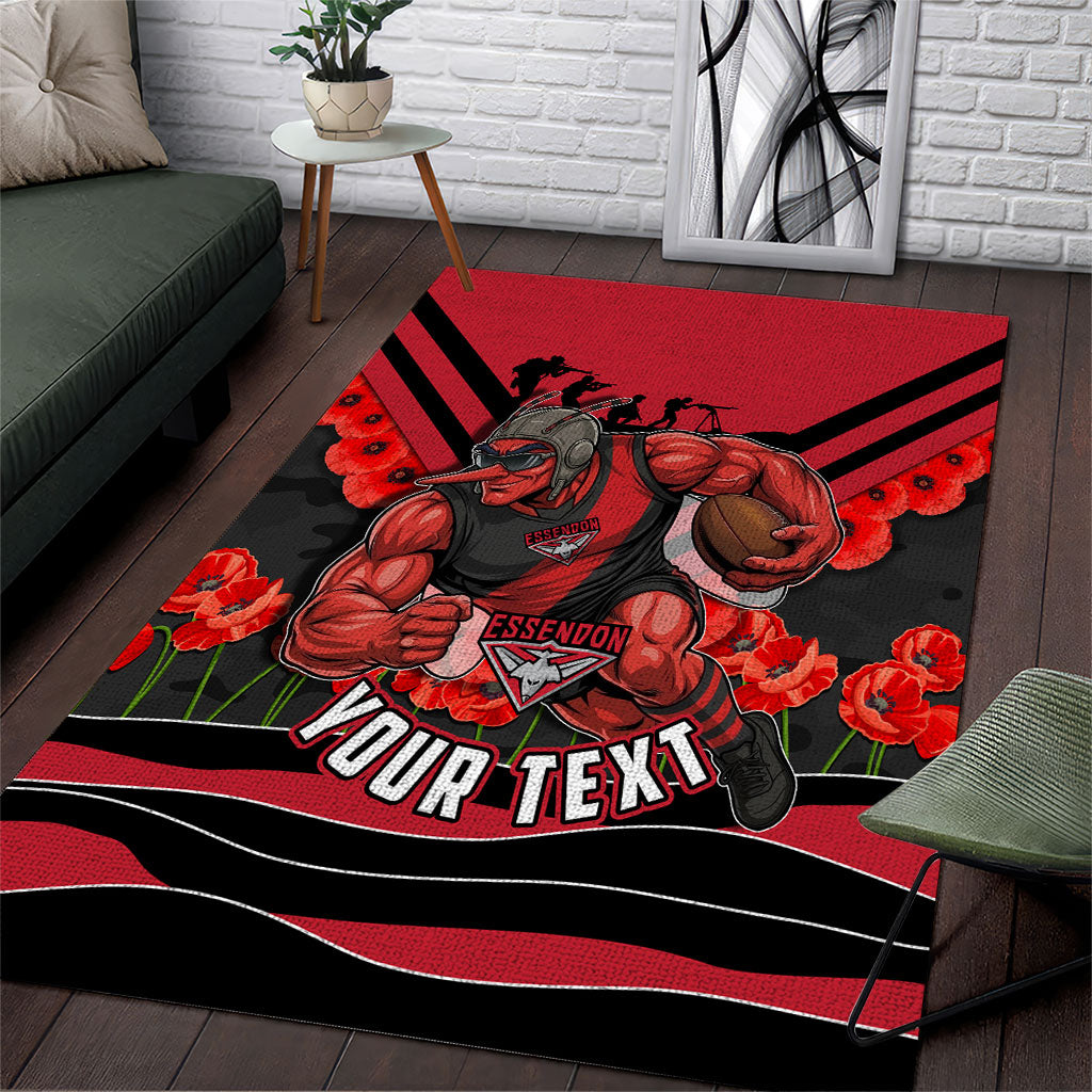 Personalised Essendon Bombers ANZAC Area Rug Military Remembrance Australian Football Mascot Camouflage