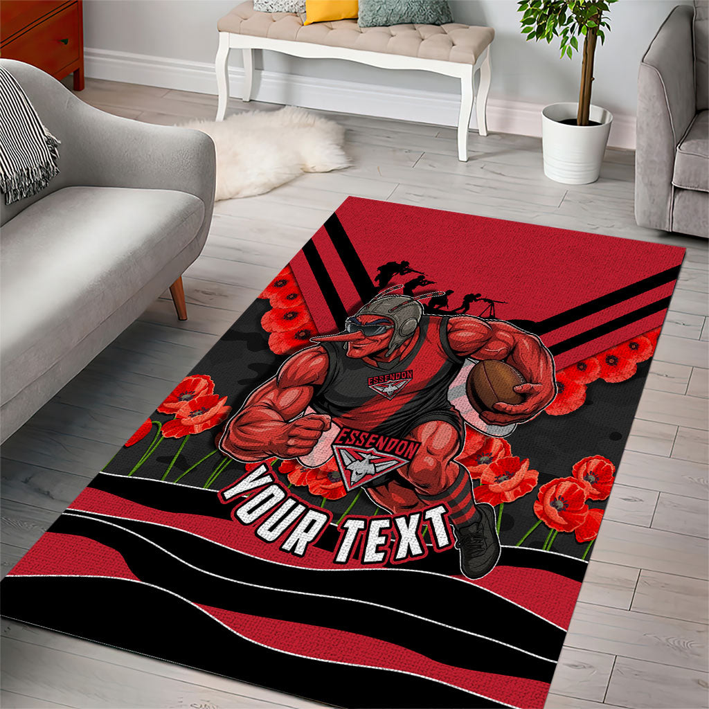 Personalised Essendon Bombers ANZAC Area Rug Military Remembrance Australian Football Mascot Camouflage