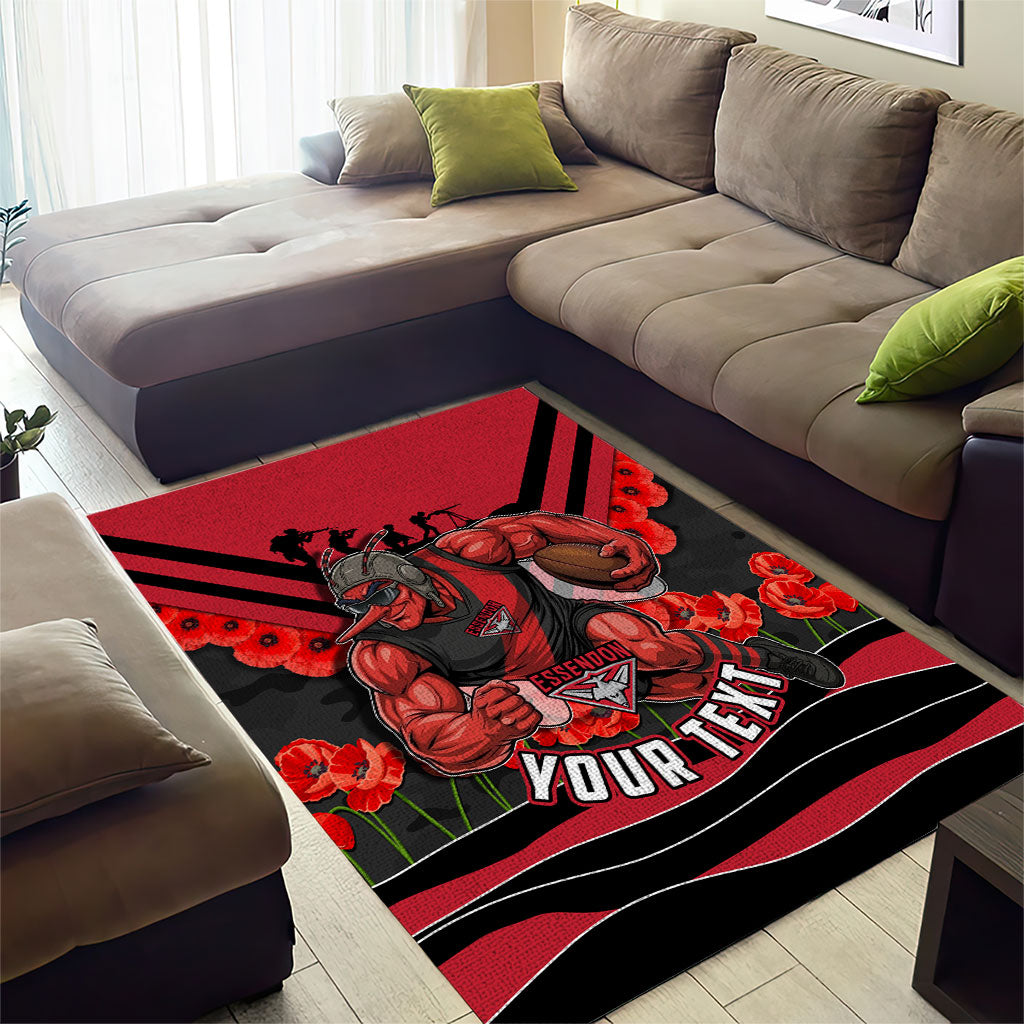 Personalised Essendon Bombers ANZAC Area Rug Military Remembrance Australian Football Mascot Camouflage