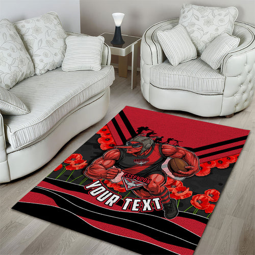Personalised Essendon Bombers ANZAC Area Rug Military Remembrance Australian Football Mascot Camouflage