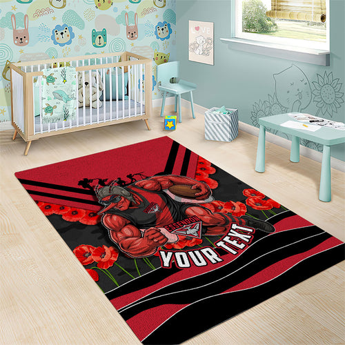 Personalised Essendon Bombers ANZAC Area Rug Military Remembrance Australian Football Mascot Camouflage