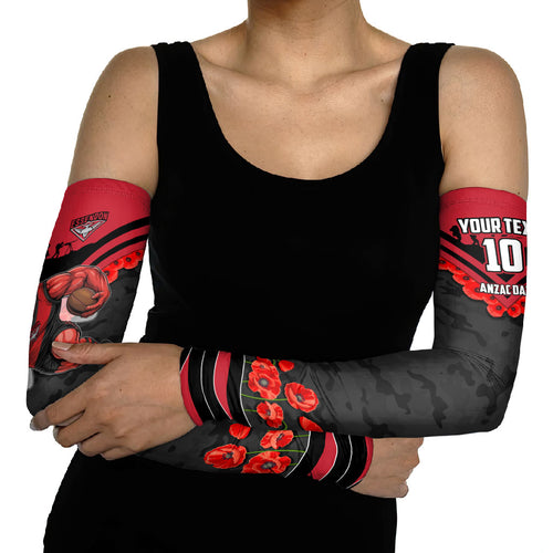 Personalised Essendon Bombers ANZAC Arm Sleeves Military Remembrance Australian Football Mascot Camouflage