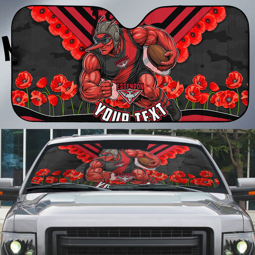 Personalised Essendon Bombers ANZAC Auto Sun Shade Military Remembrance Australian Football Mascot Camouflage