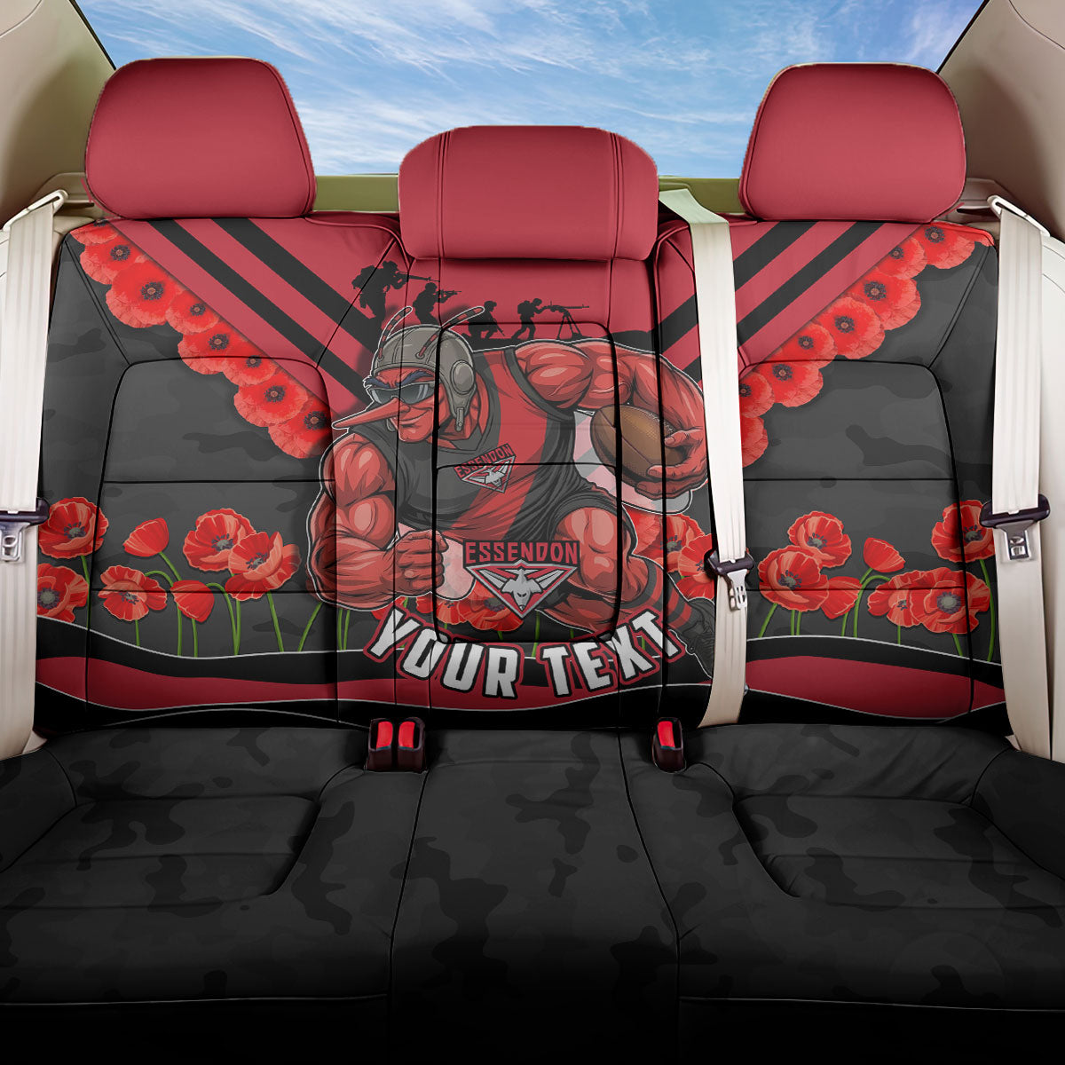 Personalised Essendon Bombers ANZAC Back Car Seat Cover Military Remembrance Australian Football Mascot Camouflage