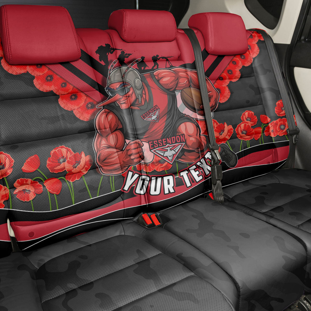 Personalised Essendon Bombers ANZAC Back Car Seat Cover Military Remembrance Australian Football Mascot Camouflage