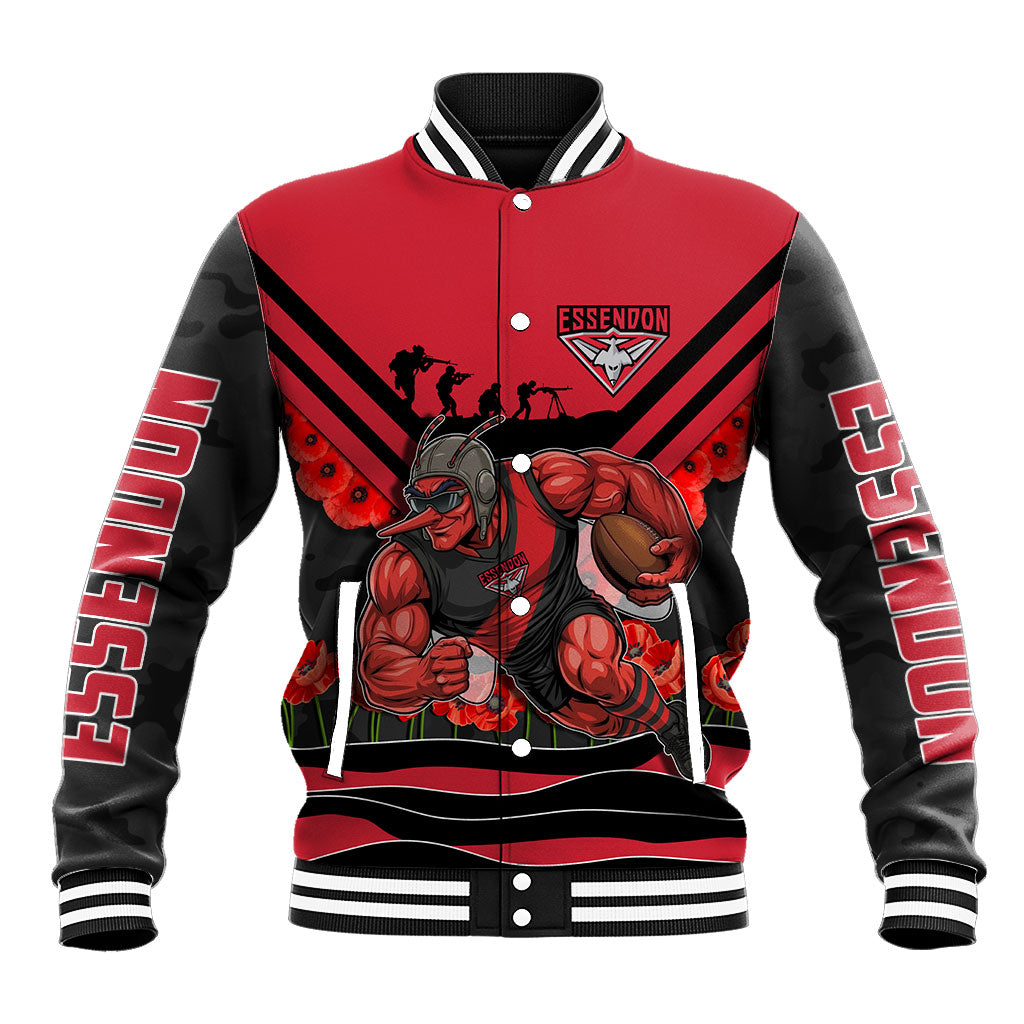 Personalised Essendon Bombers ANZAC Baseball Jacket Military Remembrance Australian Football Mascot Camouflage