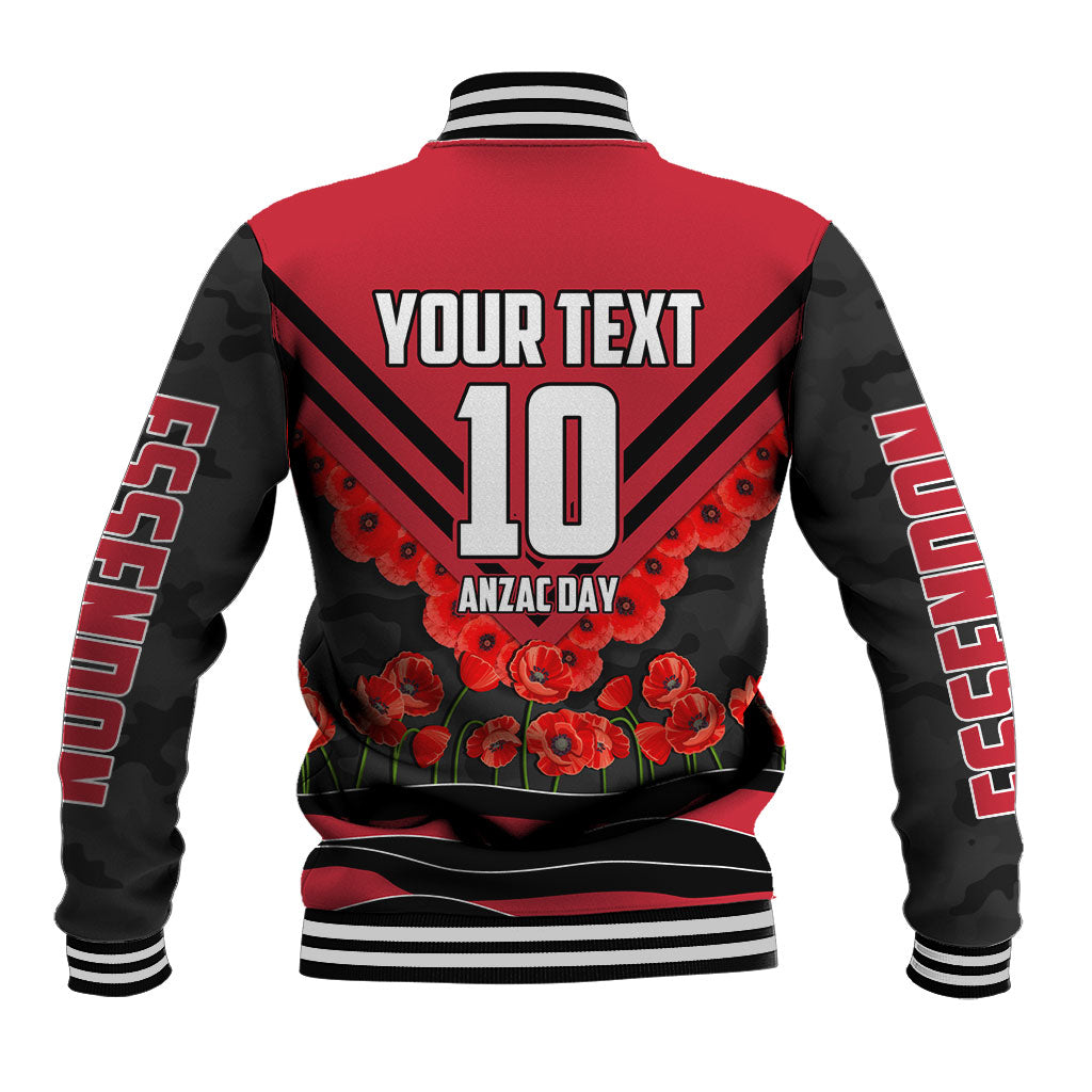 Personalised Essendon Bombers ANZAC Baseball Jacket Military Remembrance Australian Football Mascot Camouflage