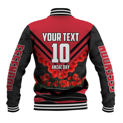 Personalised Essendon Bombers ANZAC Baseball Jacket Military Remembrance Australian Football Mascot Camouflage