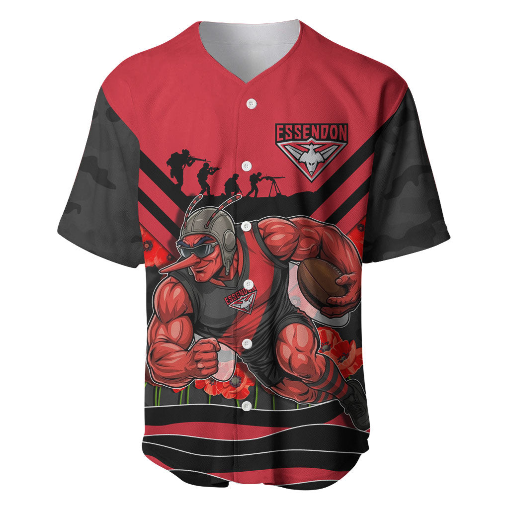Personalised Essendon Bombers ANZAC Baseball Jersey Military Remembrance Australian Football Mascot Camouflage
