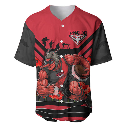 Personalised Essendon Bombers ANZAC Baseball Jersey Military Remembrance Australian Football Mascot Camouflage