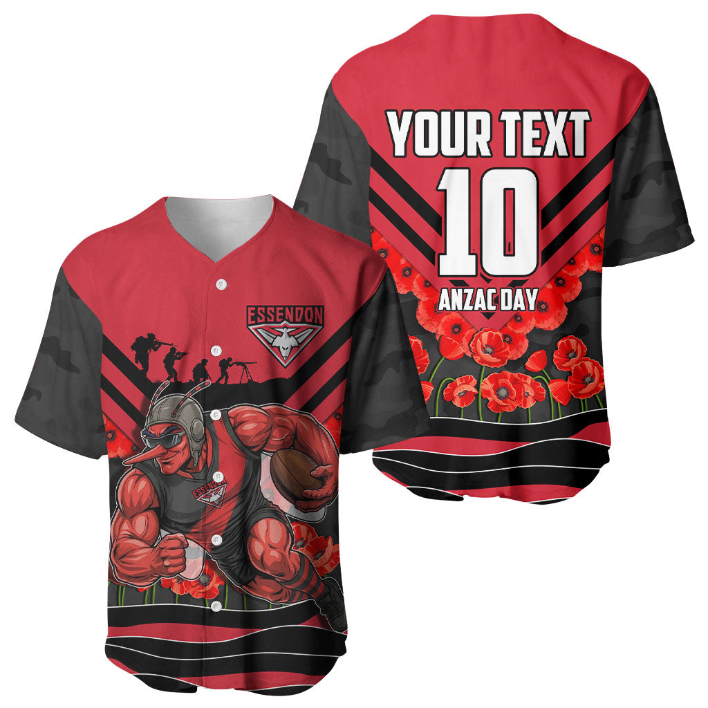 Personalised Essendon Bombers ANZAC Baseball Jersey Military Remembrance Australian Football Mascot Camouflage