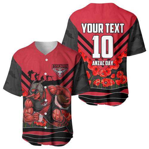 Personalised Essendon Bombers ANZAC Baseball Jersey Military Remembrance Australian Football Mascot Camouflage