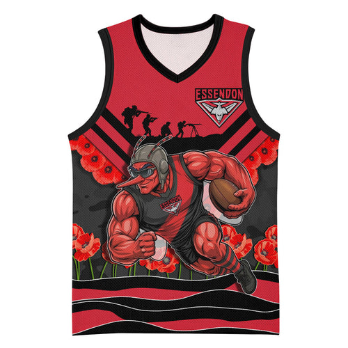 Personalised Essendon Bombers ANZAC Basketball Jersey Military Remembrance Australian Football Mascot Camouflage