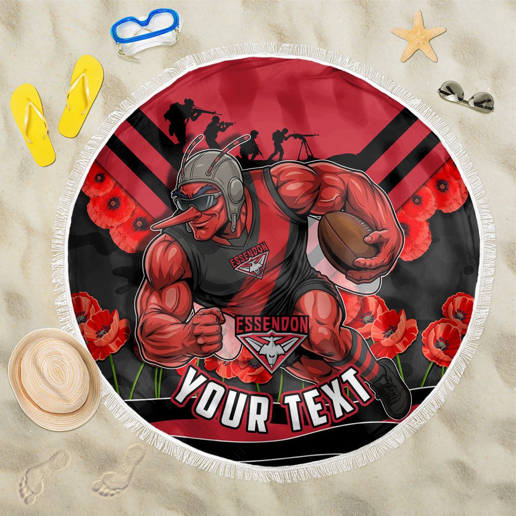 Personalised Essendon Bombers ANZAC Beach Blanket Military Remembrance Australian Football Mascot Camouflage