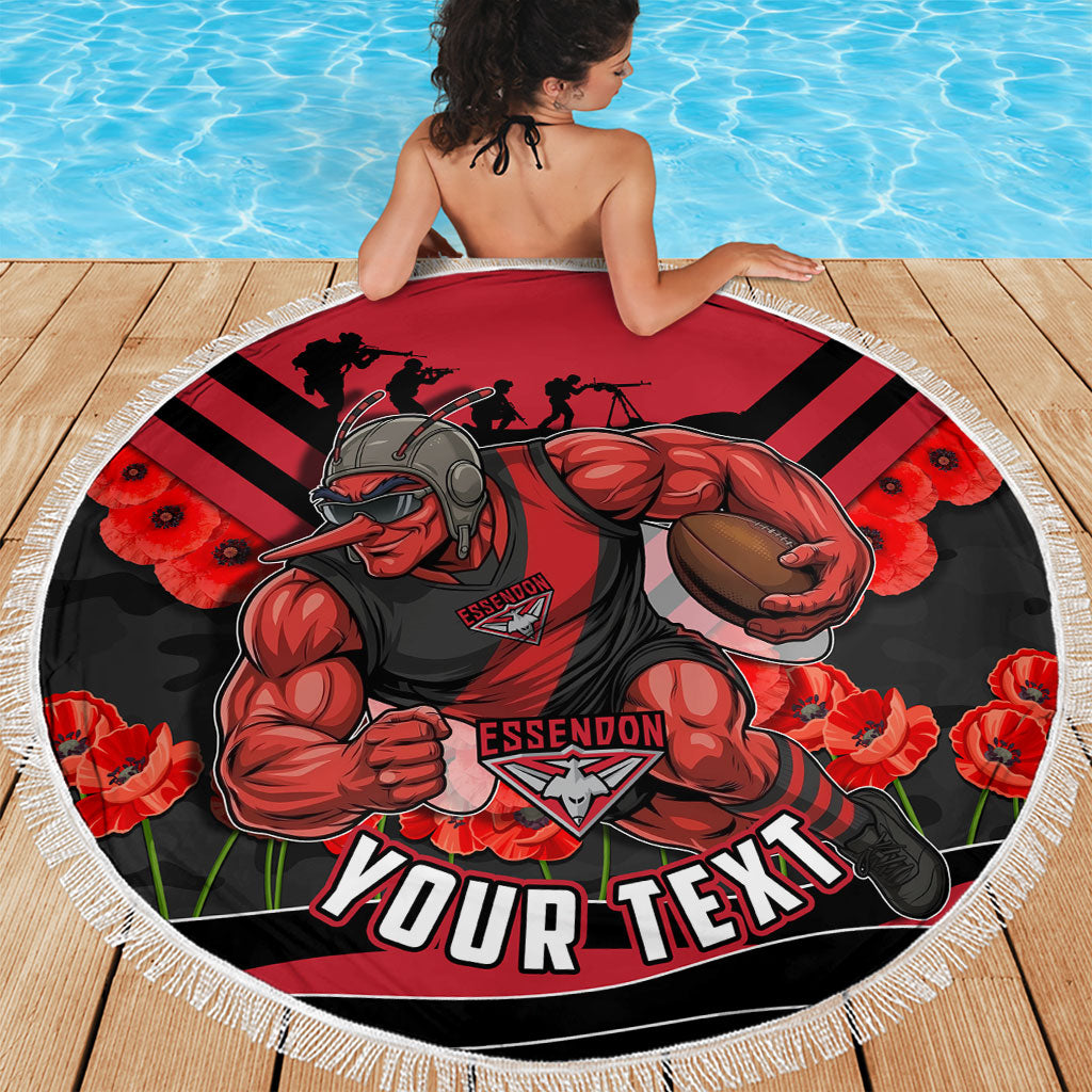 Personalised Essendon Bombers ANZAC Beach Blanket Military Remembrance Australian Football Mascot Camouflage