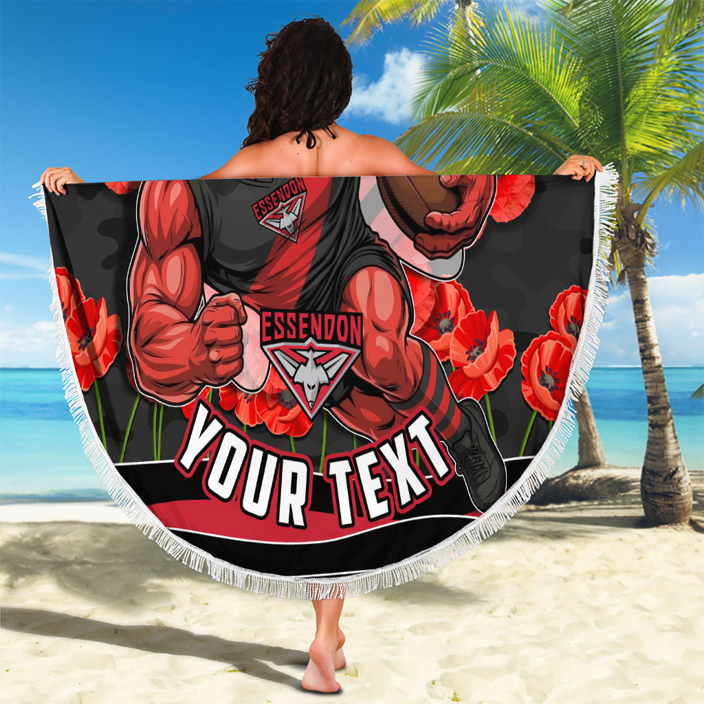 Personalised Essendon Bombers ANZAC Beach Blanket Military Remembrance Australian Football Mascot Camouflage