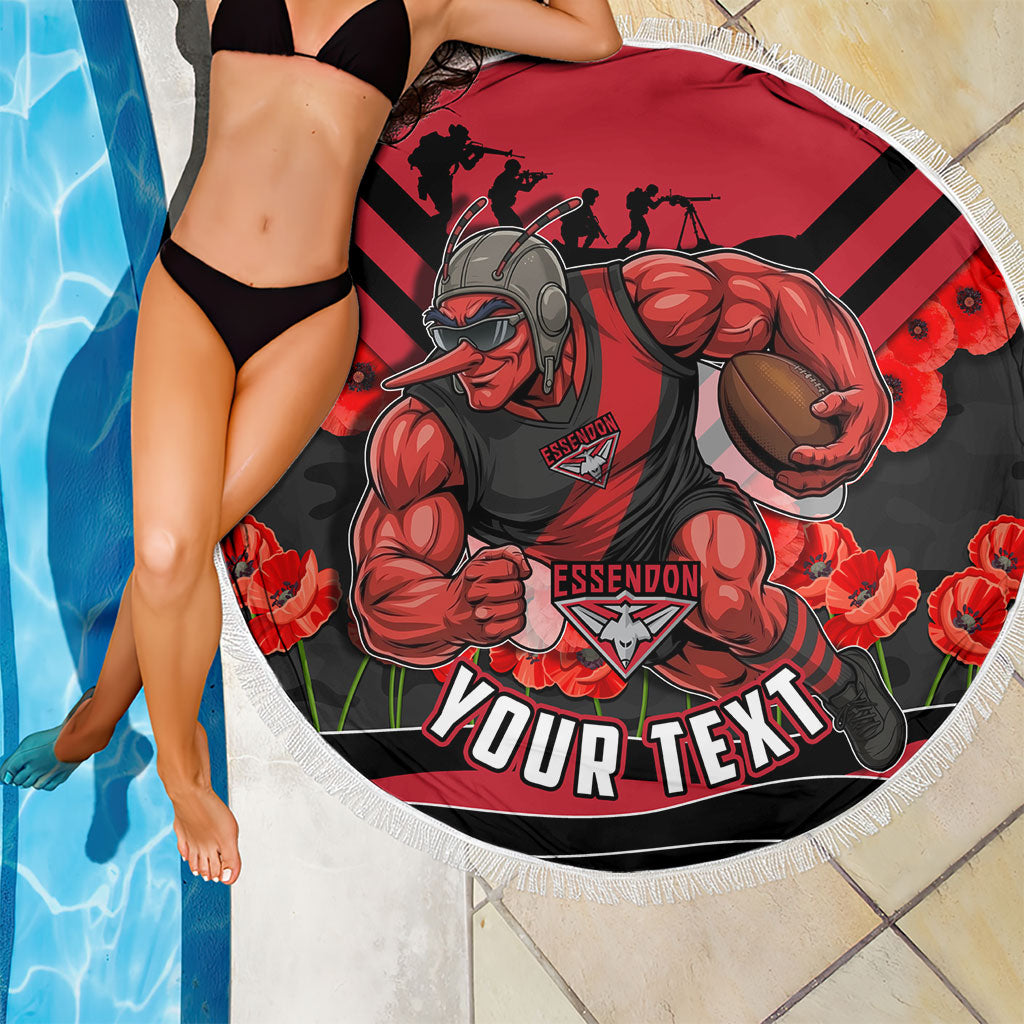 Personalised Essendon Bombers ANZAC Beach Blanket Military Remembrance Australian Football Mascot Camouflage