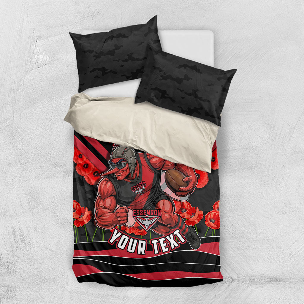 Personalised Essendon Bombers ANZAC Bedding Set Military Remembrance Australian Football Mascot Camouflage