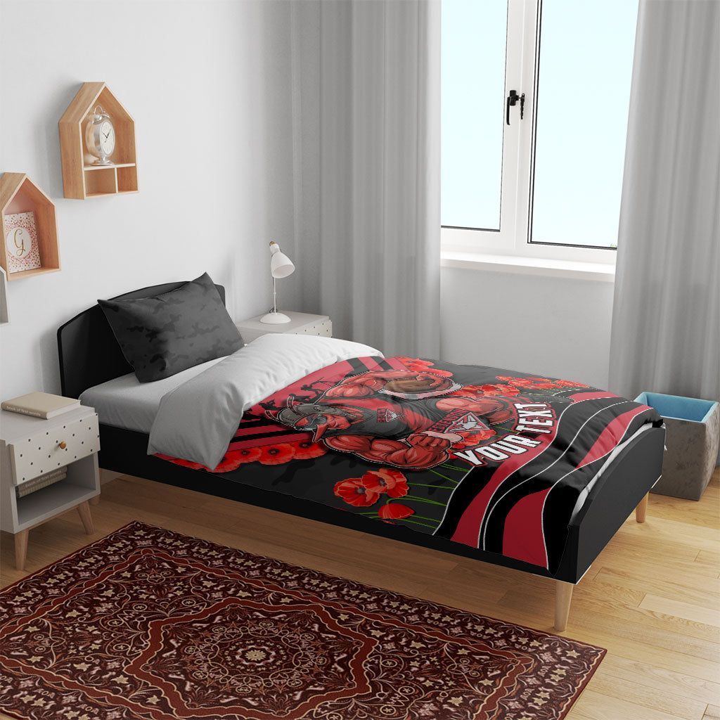 Personalised Essendon Bombers ANZAC Bedding Set Military Remembrance Australian Football Mascot Camouflage