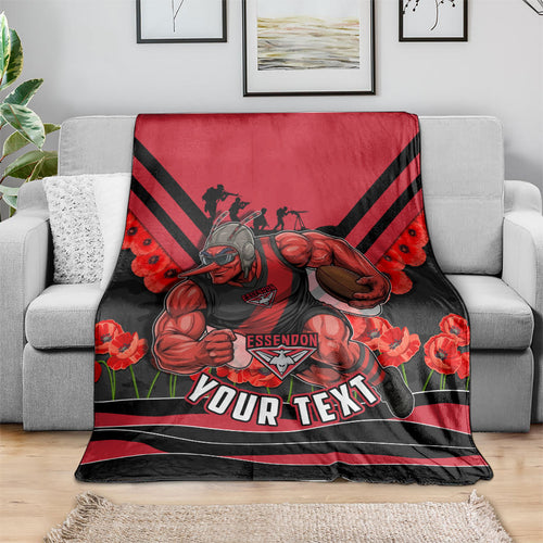 Personalised Essendon Bombers ANZAC Blanket Military Remembrance Australian Football Mascot Camouflage