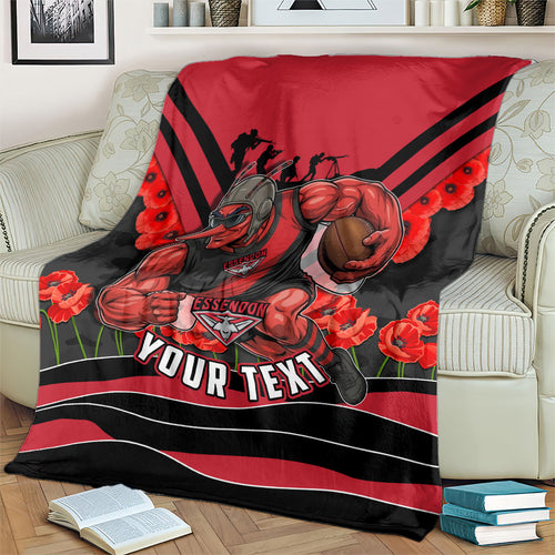 Personalised Essendon Bombers ANZAC Blanket Military Remembrance Australian Football Mascot Camouflage