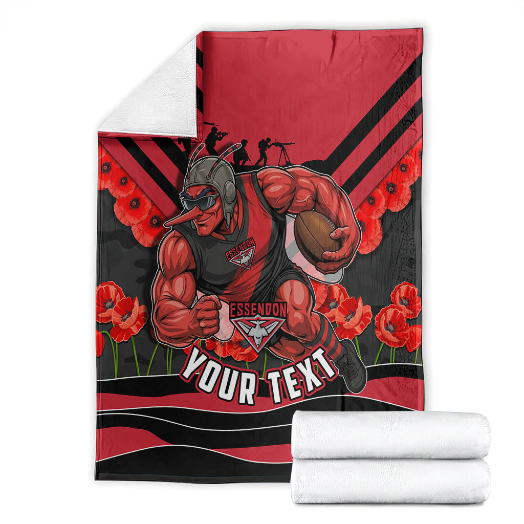 Personalised Essendon Bombers ANZAC Blanket Military Remembrance Australian Football Mascot Camouflage