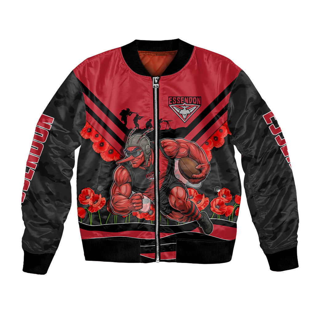 Personalised Essendon Bombers ANZAC Bomber Jacket Military Remembrance Australian Football Mascot Camouflage