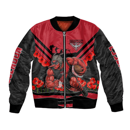 Personalised Essendon Bombers ANZAC Bomber Jacket Military Remembrance Australian Football Mascot Camouflage