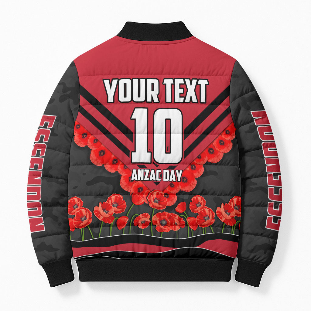 Personalised Essendon Bombers ANZAC Bomber Puffer Jacket Military Remembrance Australian Football Mascot Camouflage